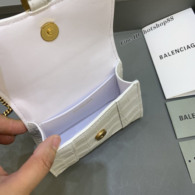 Balenciaga專櫃爆款mini Hourglass沙漏包 巴黎世家鱷魚紋白色金扣超迷你號手提肩背女包 fyj1548